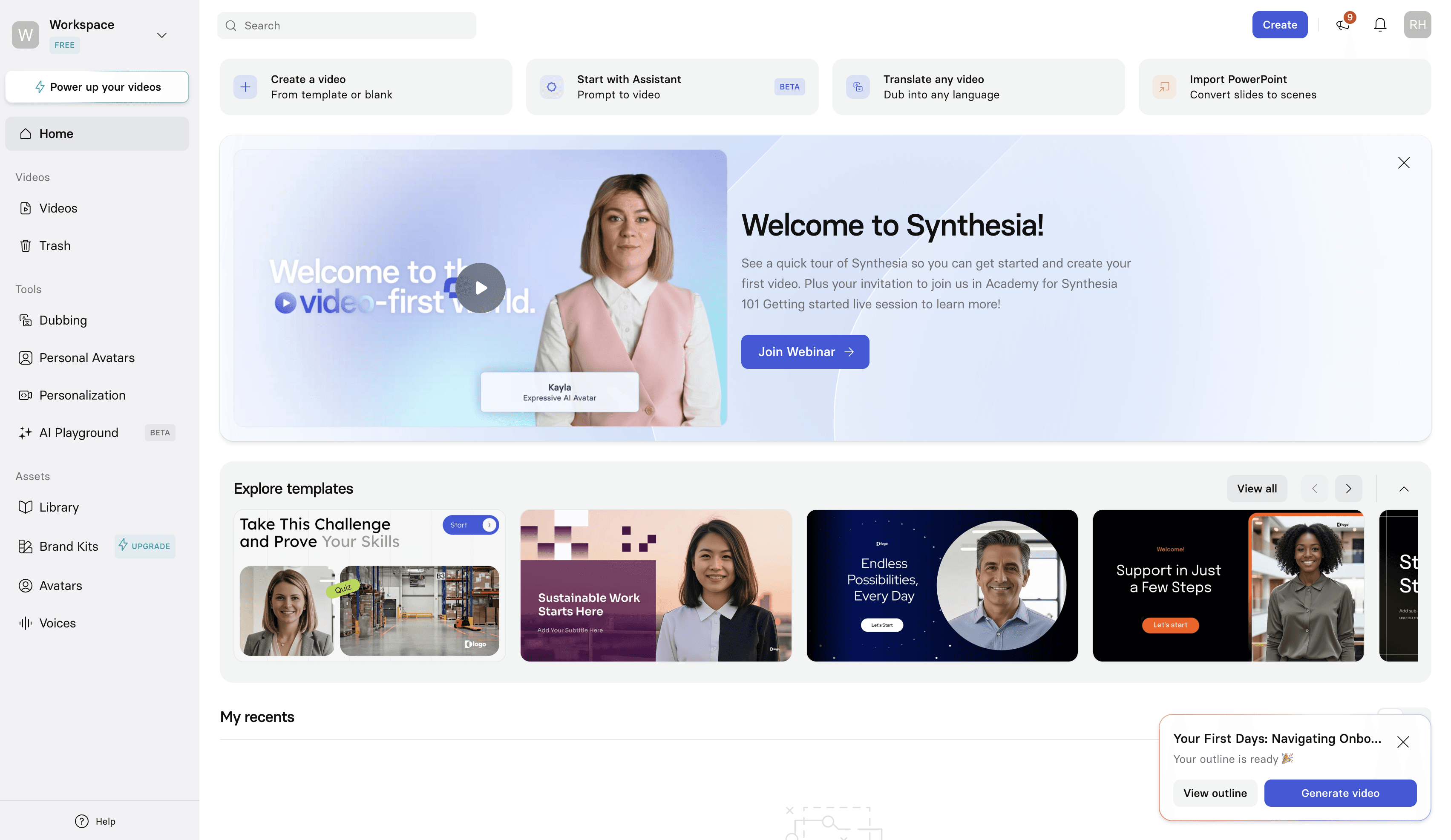 Synthesia dashboard