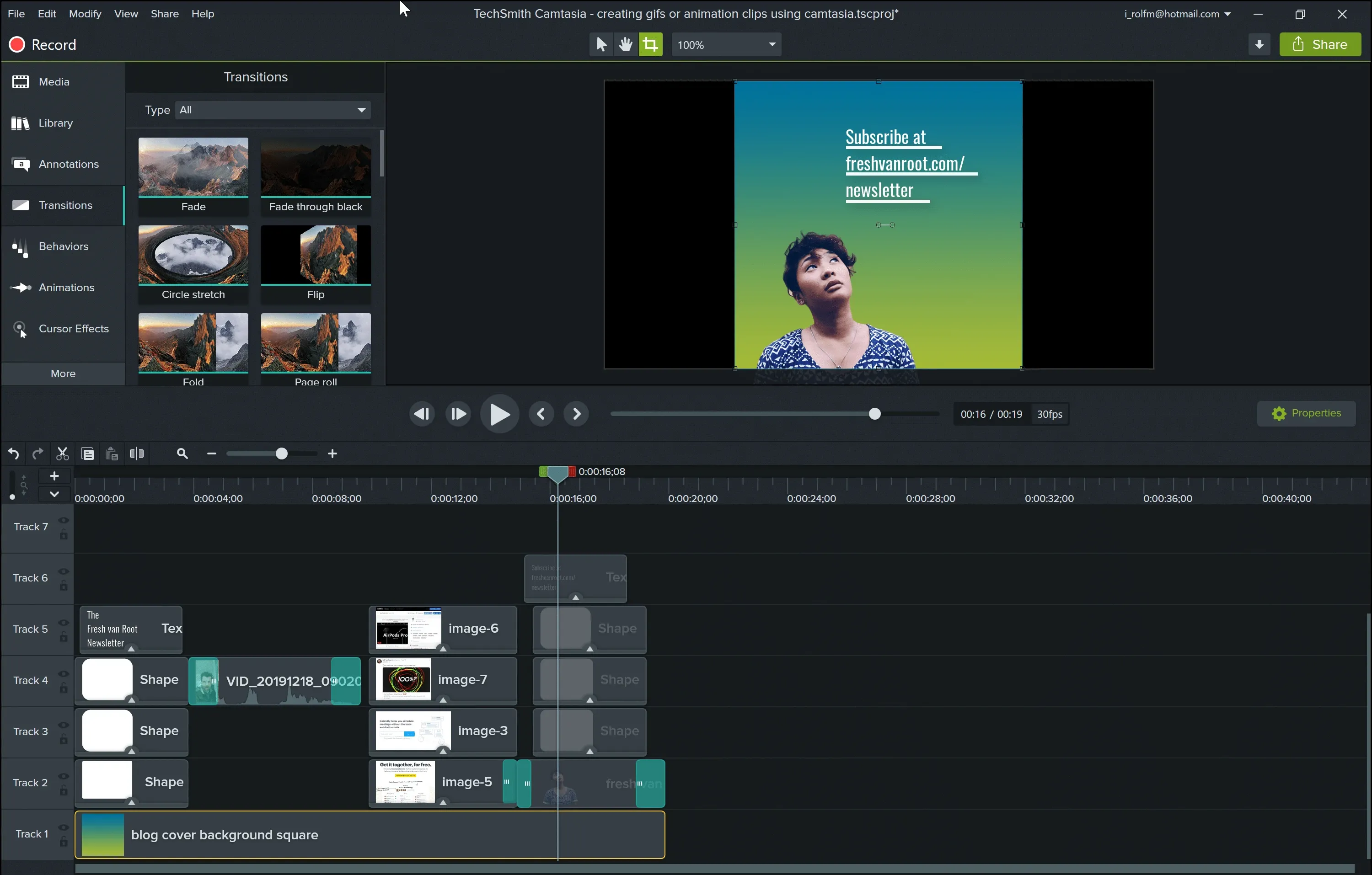 Camtasia dashboard